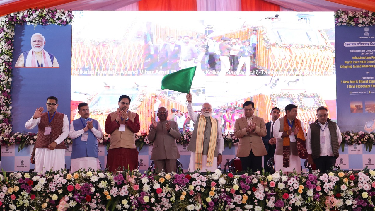 Narendra Modi inaugurated, laid the foundation stone and flagged off various development projects worth over Rs 830 crore in Singur, West Bengal